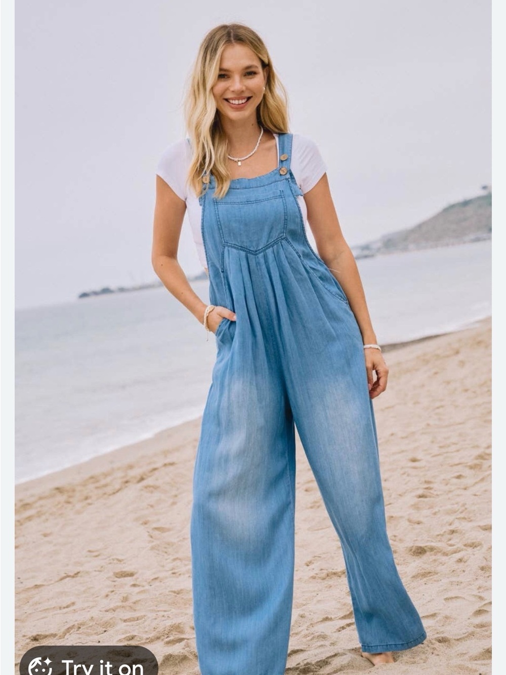 Women's Light Blue Denim Wide-Leg Overalls